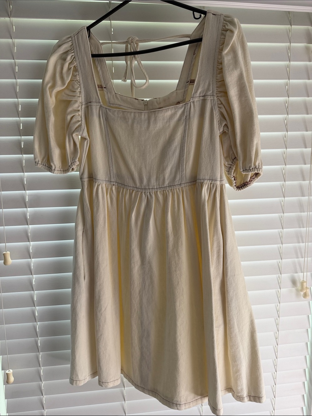 Altard State Cream Puff Sleeve Square-Neck Denim Dress